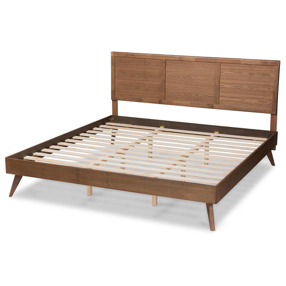 Zenon Mid-Century Modern Walnut Brown Finished Wood King Size Platform Bed