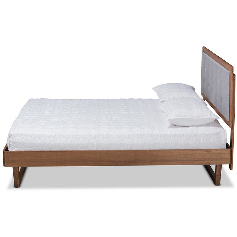 Viviana Light Grey Fabric Upholstered Wood Full Size Platform Bed