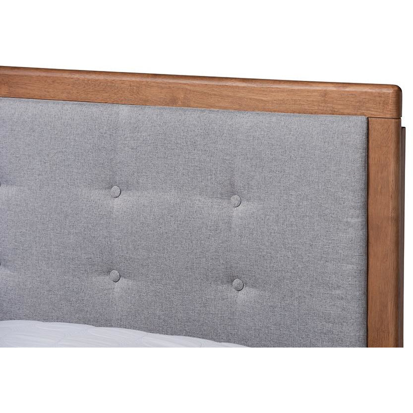 Viviana King Bed Light Grey Fabric & Ash Walnut Modern Design