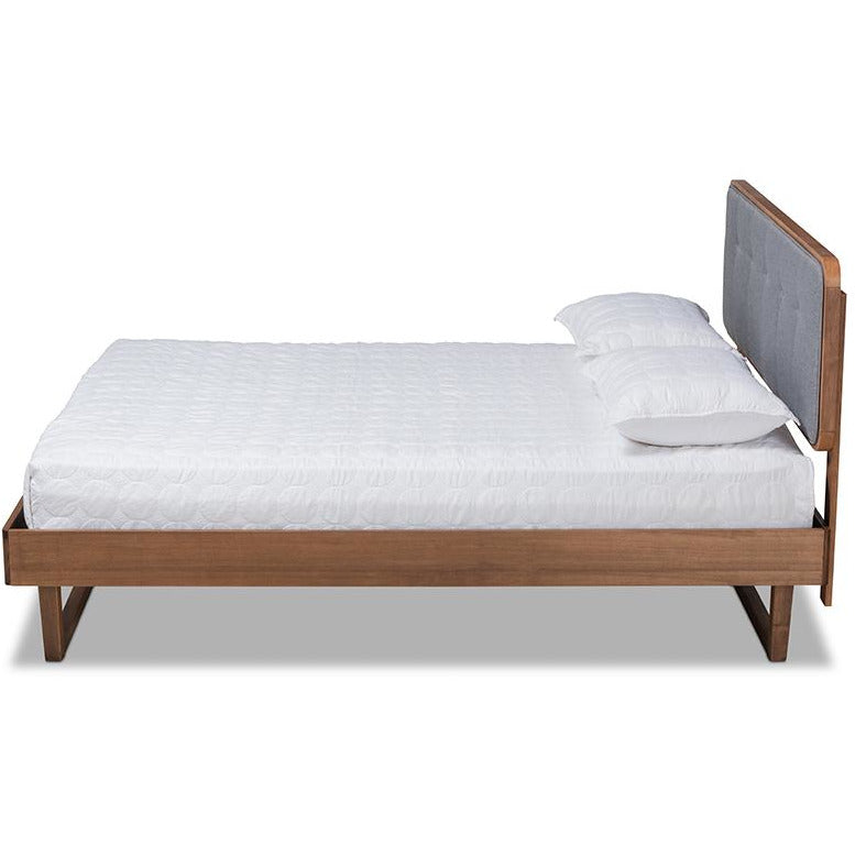 Natalia Full Bed Dark Grey Fabric & Ash Walnut Mid-Century Design