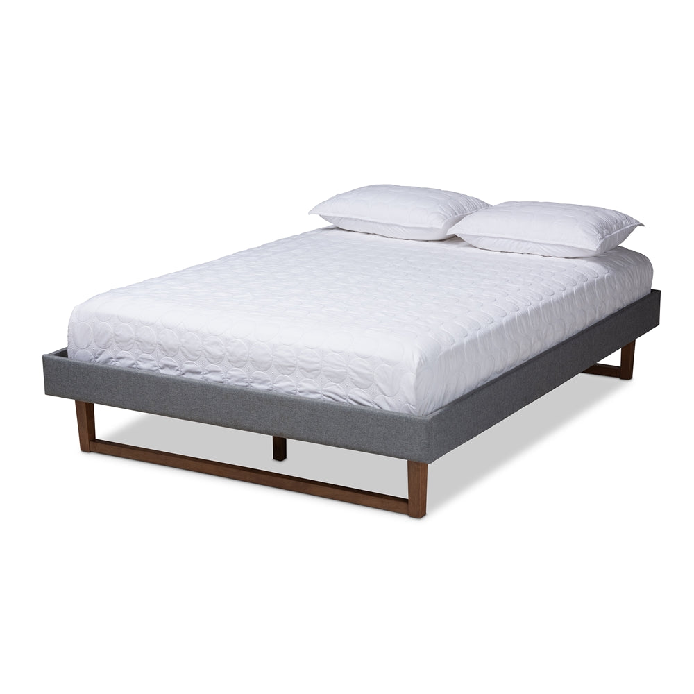 Liliya Full Size Bed Mid-Century, Dark Grey Fabric & Walnut Finish