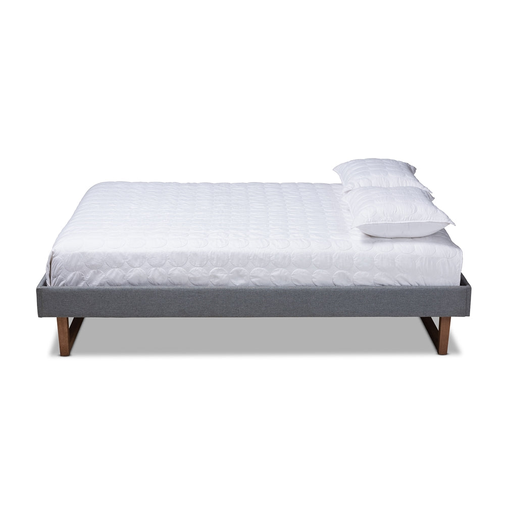 Liliya Full Size Bed Mid-Century, Dark Grey Fabric & Walnut Finish