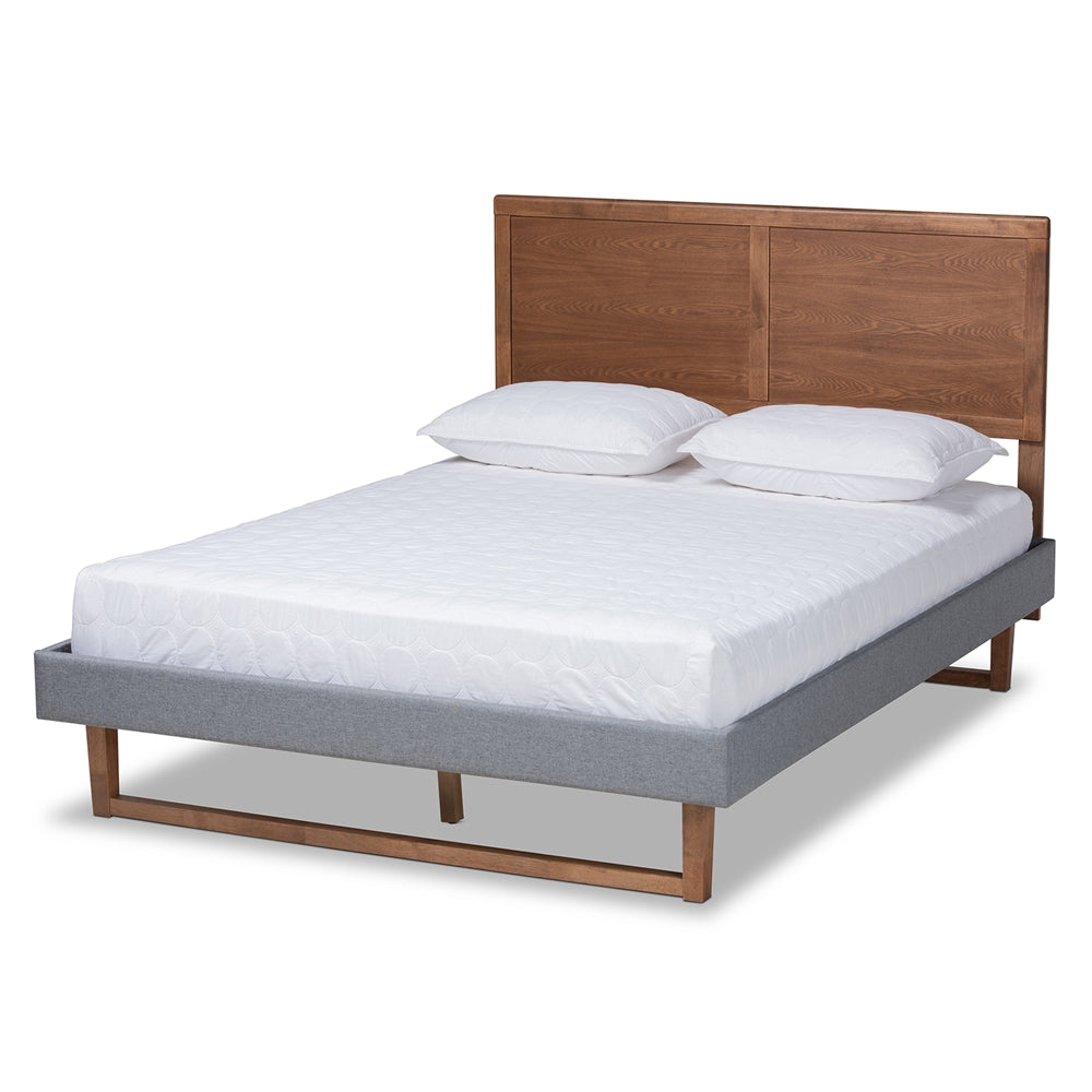 Allegra Dark Grey Fabric And Ash Walnut Brown Finish Wood Full Size Bed