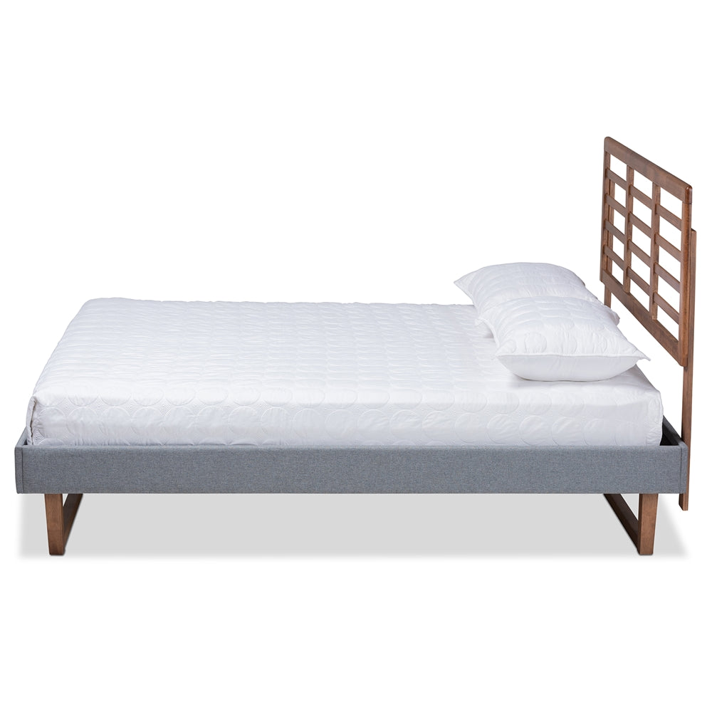 Rina Dark Grey Fabric and Ash Walnut Brown Finished Wood Full Size Bed