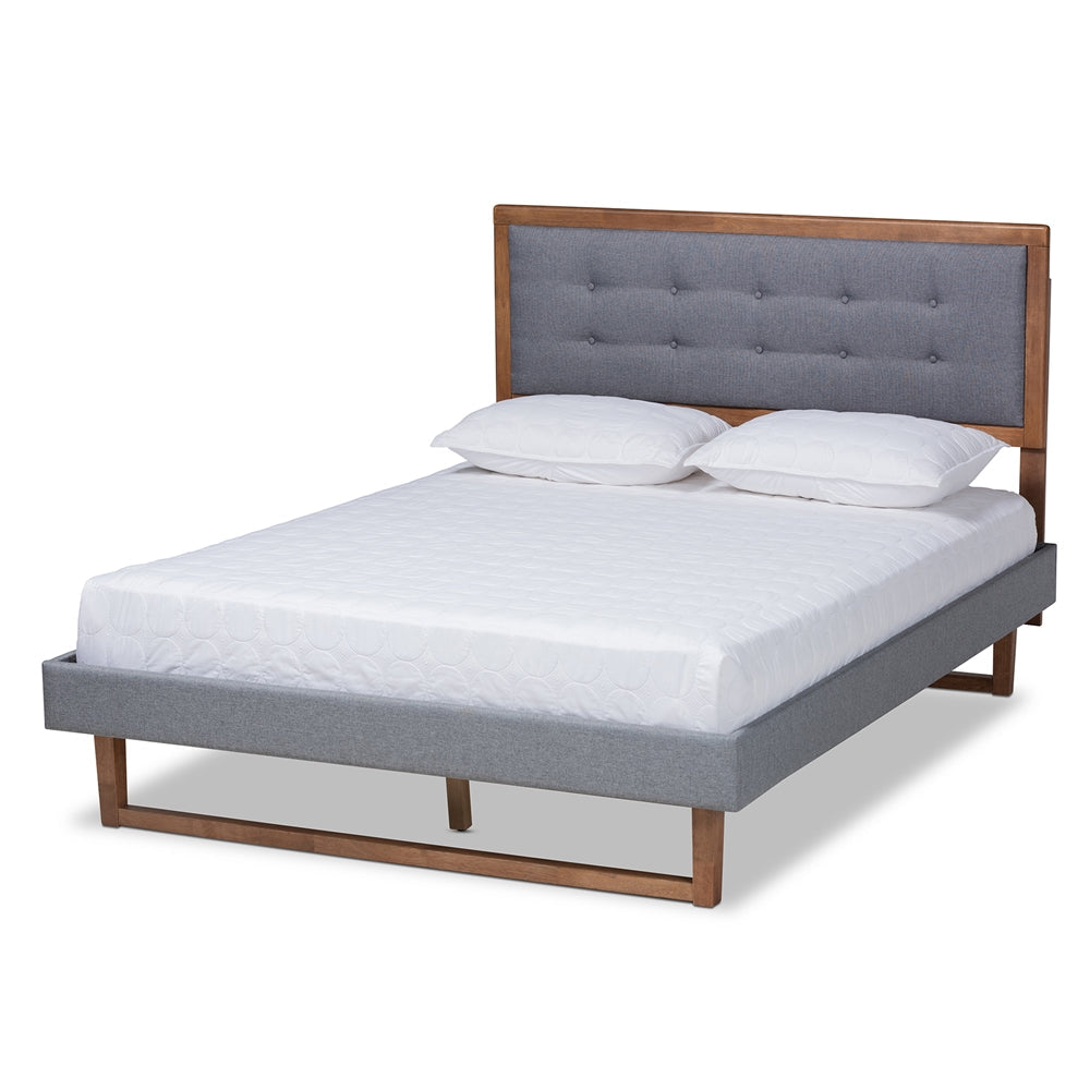 Emele Dark Grey Fabric and Ash Walnut Brown Finished Wood Full Size Bed