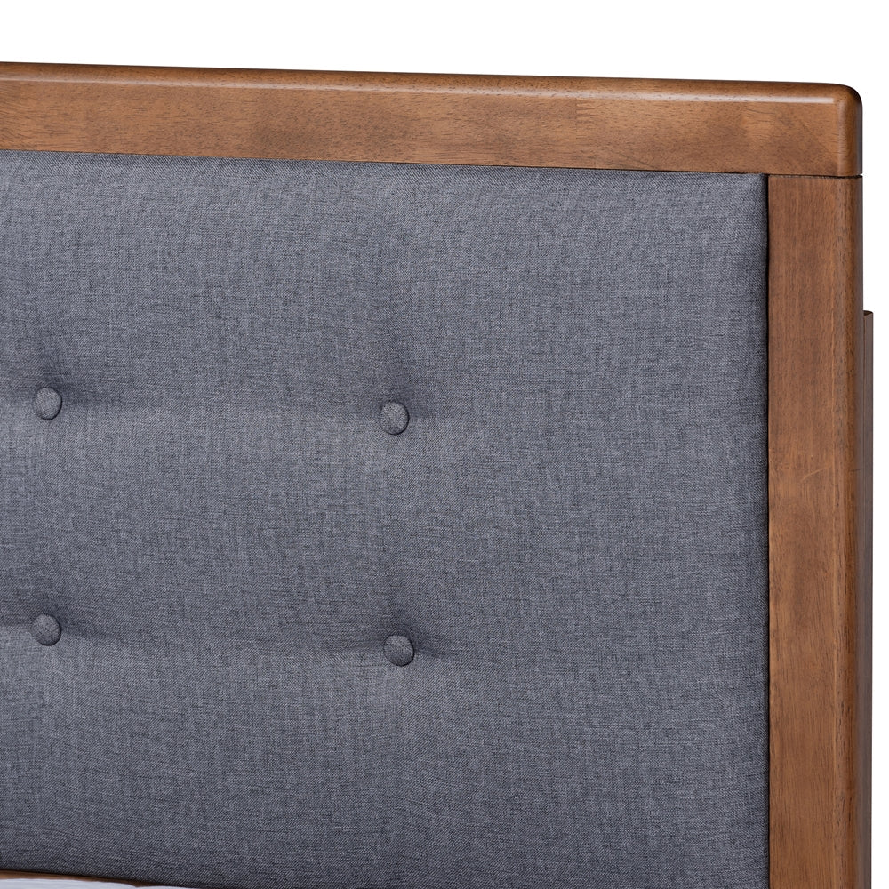 Emele Dark Grey Fabric and Ash Walnut Brown Finished Wood Full Size Bed