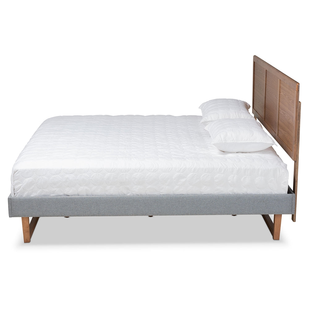 Allegra Dark Grey Fabric And Ash Walnut Brown Finish Wood King Size Bed