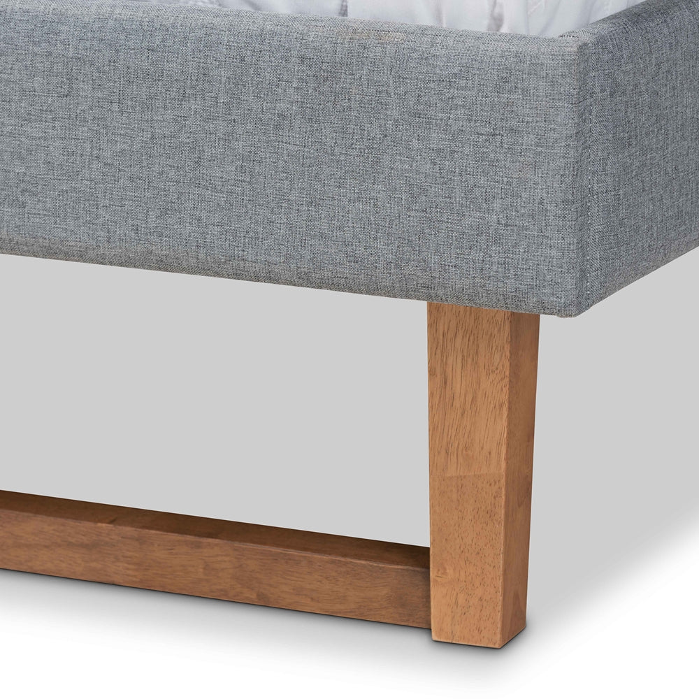 Allegra Dark Grey Fabric And Ash Walnut Brown Finish Wood King Size Bed