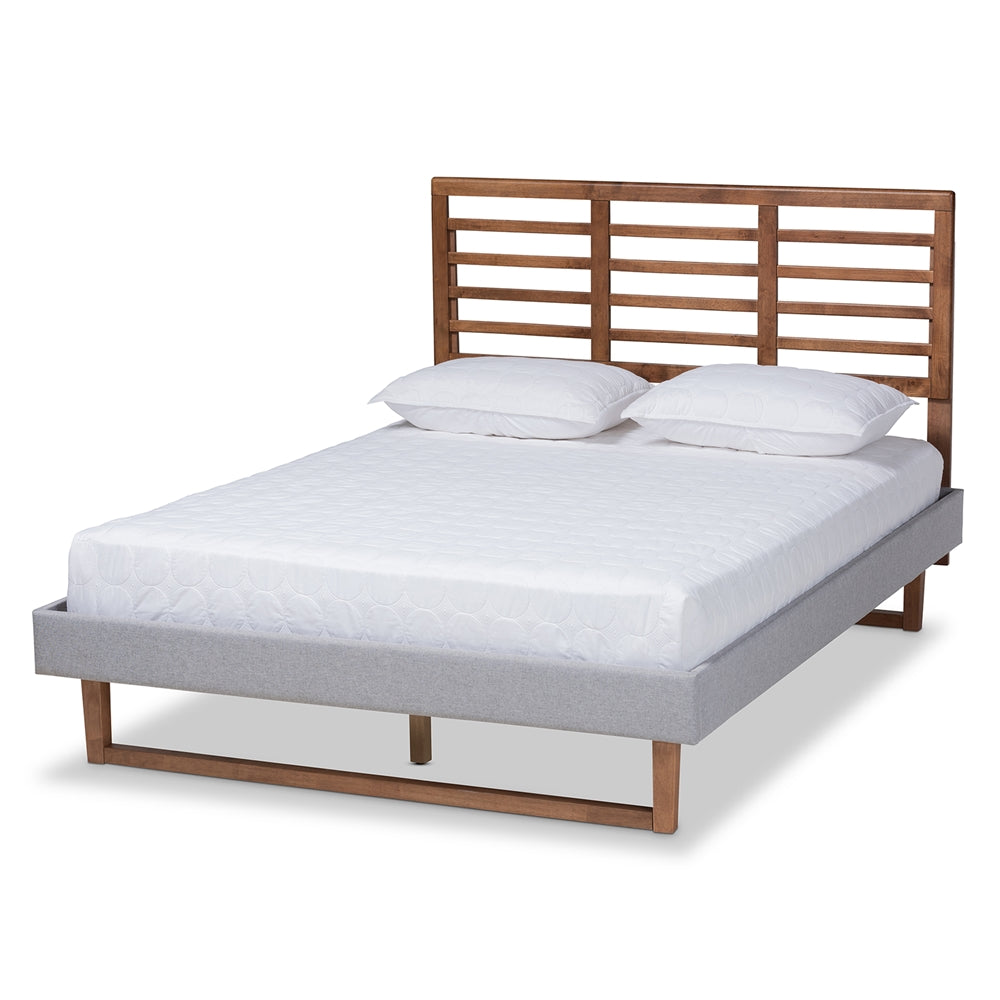 Luciana Light Grey Fabric and Ash Walnut Brown Finished Wood Full Size Bed