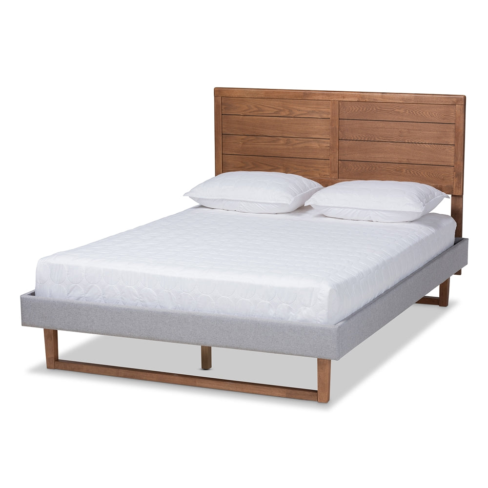 Claudia Light Grey Fabric And Walnut Brown Finished Wood Full Size Bed