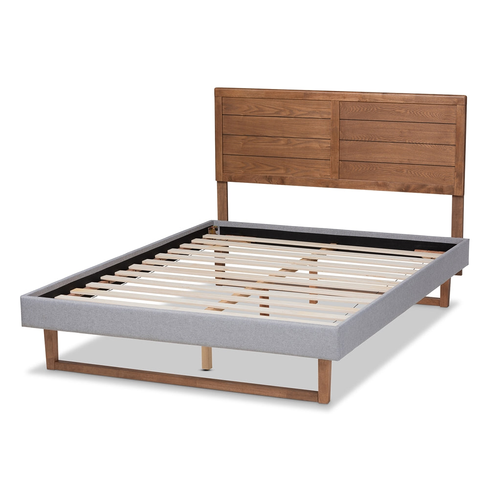 Claudia Light Grey Fabric And Walnut Brown Finished Wood Full Size Bed