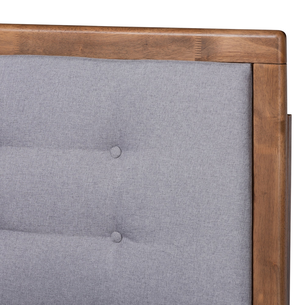 Livinia Light Grey Fabric and Ash Walnut Brown Finished Wood Full Size Bed