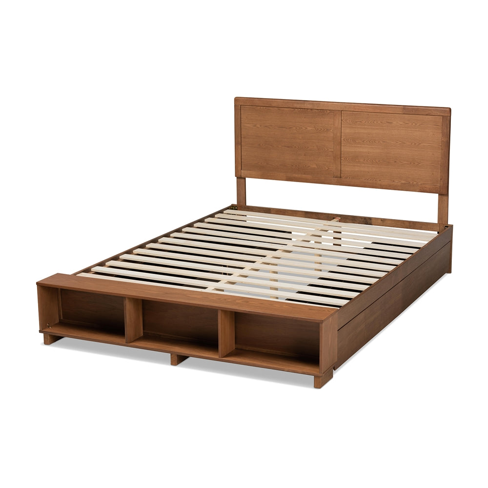 Tamsin Ash Walnut Brown Finished Queen Size 4-Dr Bed with Shelves