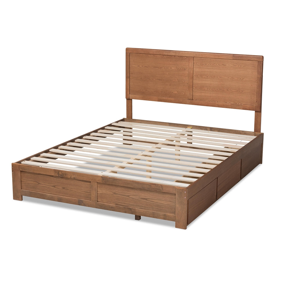 Aras Ash Walnut Brown Finished Wood Queen Size 3-Drawer Platform Storage Bed