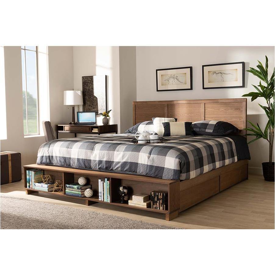Tamsin King Bed Modern Ash Walnut 4-Drawer Storage with Shelves