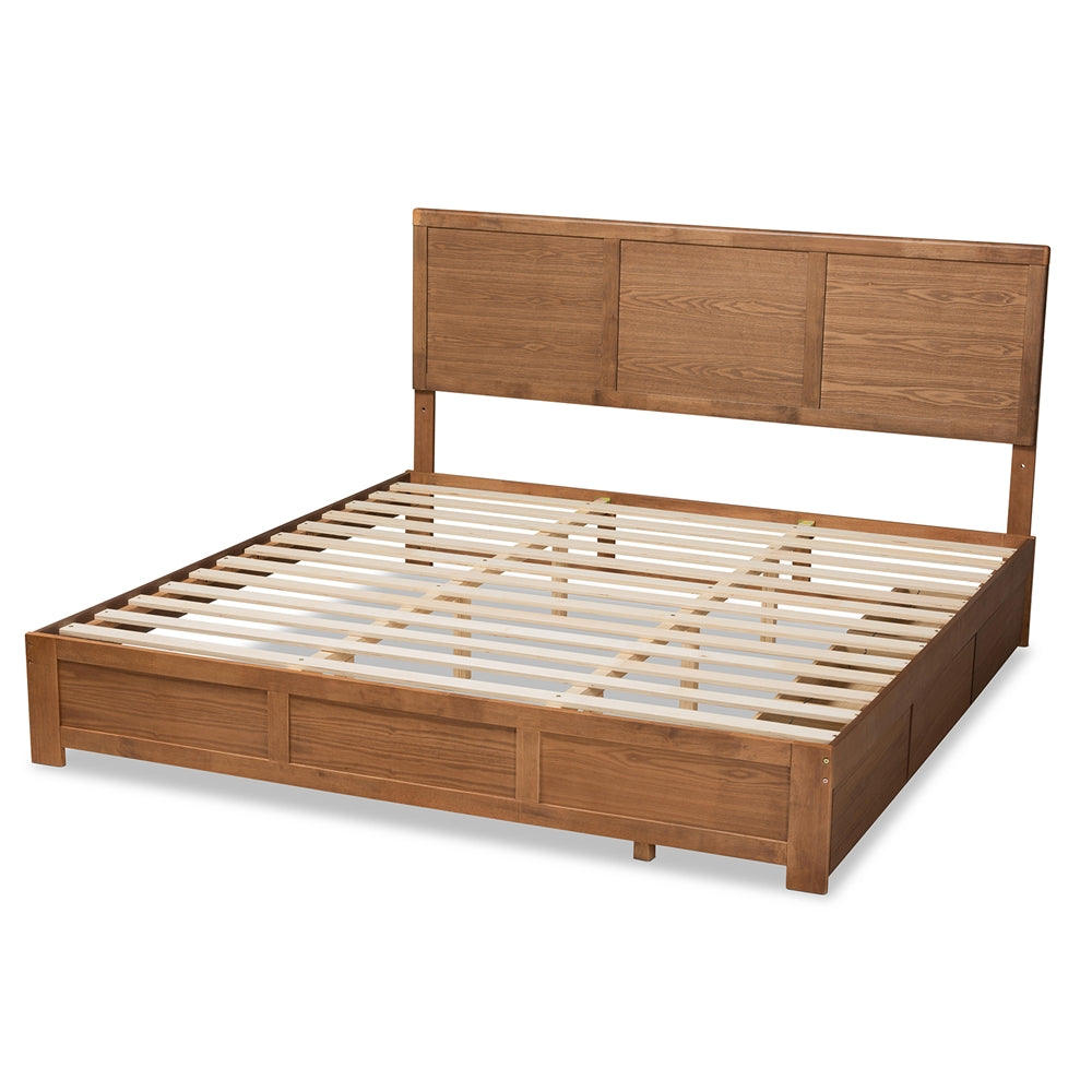 Aras Ash Walnut Brown Finished Wood King Size 3-Drawer Platform Storage Bed