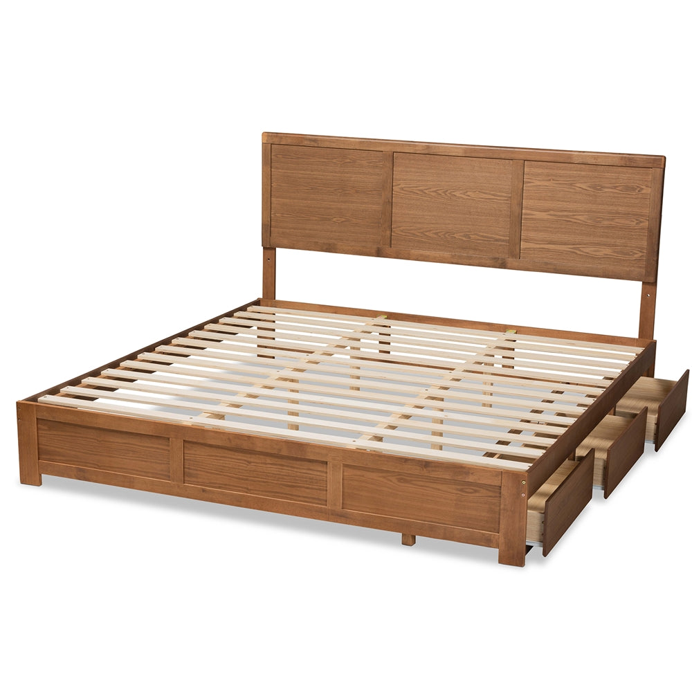 Aras Ash Walnut Brown Finished Wood King Size 3-Drawer Platform Storage Bed