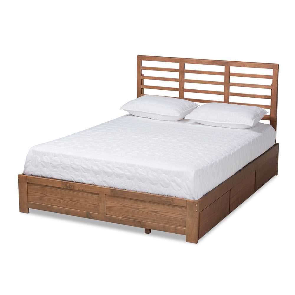 Piera Modern Design Ash Walnut Finish Full Size Bed 3-Drawer Storage Bed