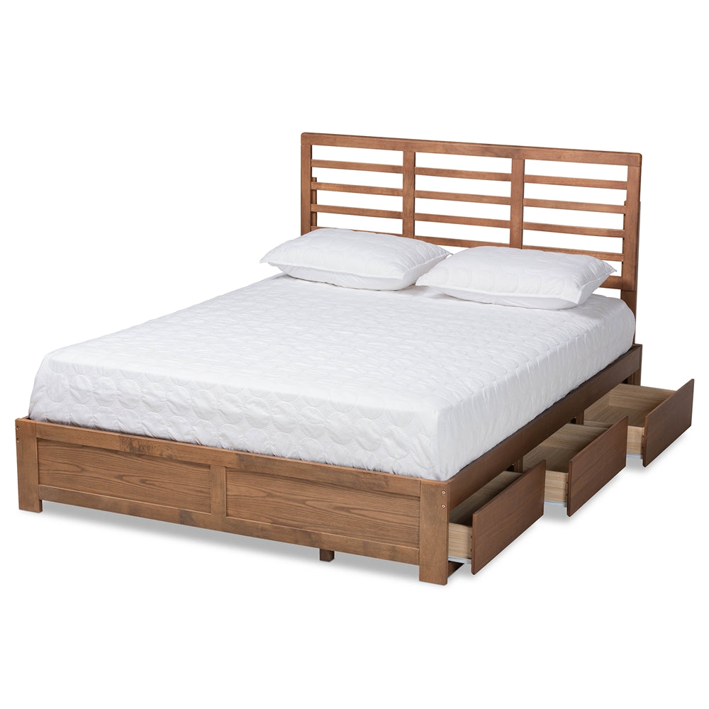 Piera Modern Design Ash Walnut Finish Full Size Bed 3-Drawer Storage Bed