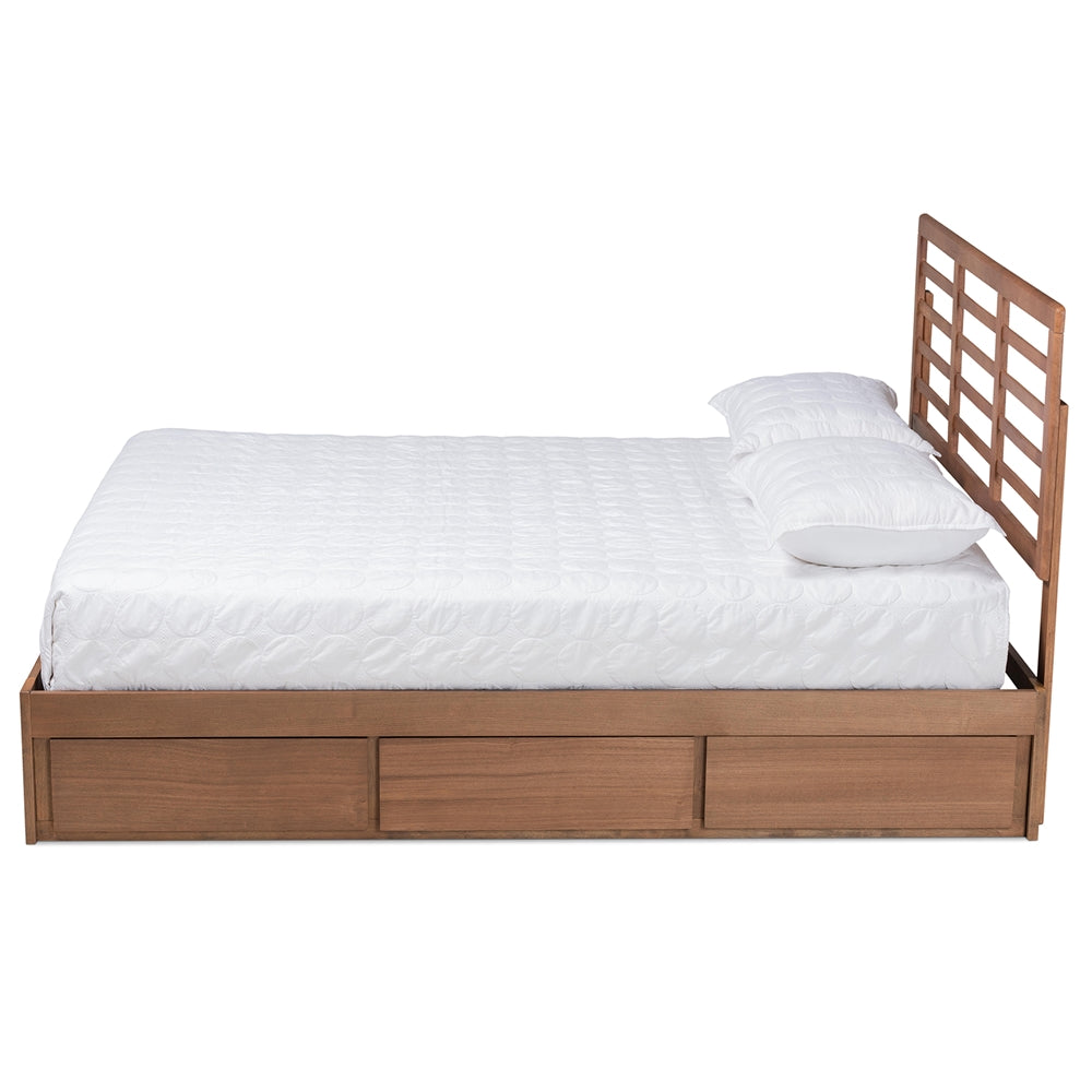 Piera Modern Design Ash Walnut Finish Full Size Bed 3-Drawer Storage Bed