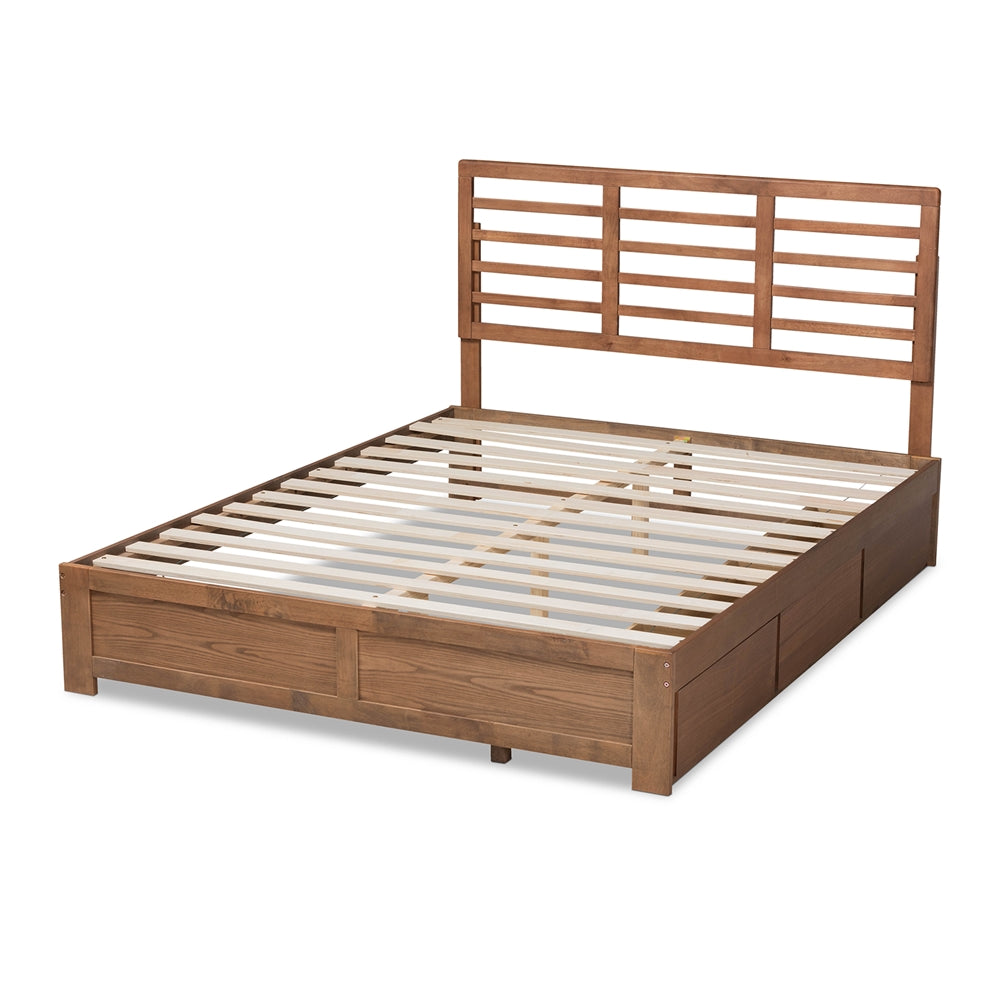 Piera Modern Design Ash Walnut Finish Full Size Bed 3-Drawer Storage Bed