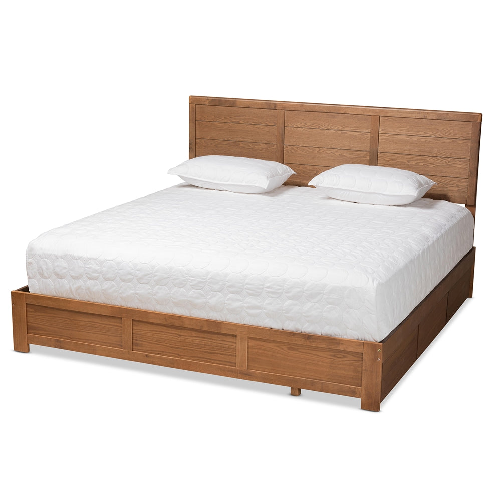 Lisa Modern Design Queen Size Ash Walnut Wood 3-Drawer Storage Bed