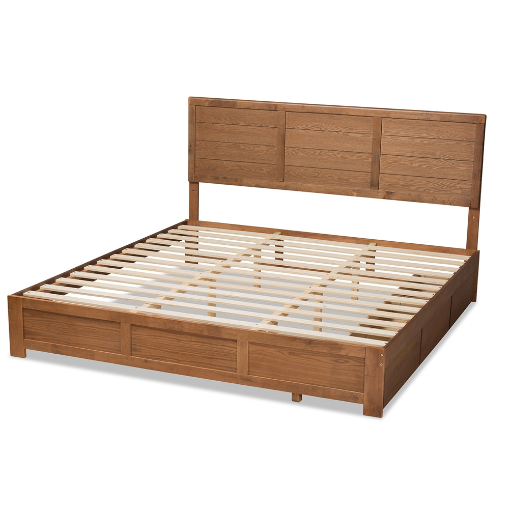 Lisa Ash Walnut Brown Finished Wood King Size 3-Drawer Platform Storage Bed