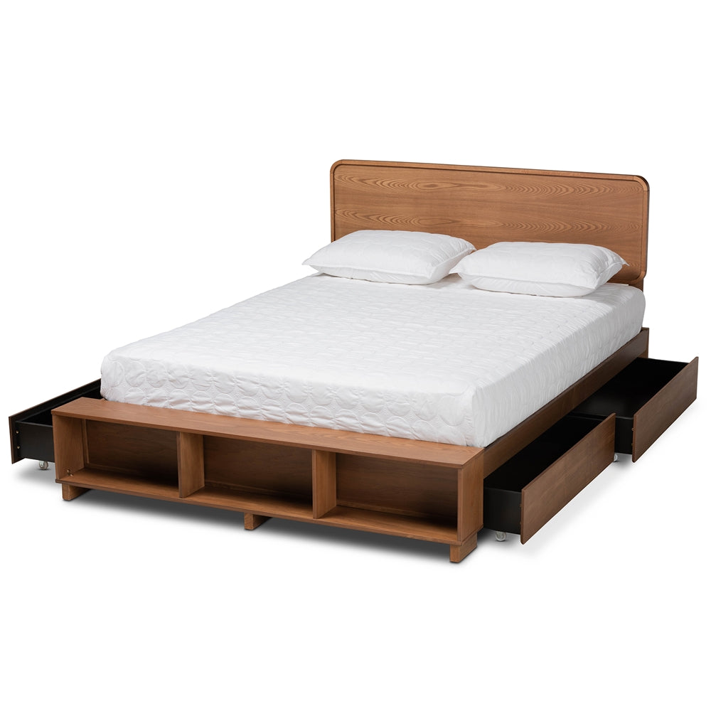 Vita Ash Walnut Brown Finished Wood 4-Drawer Full Size Platform Storage Bed