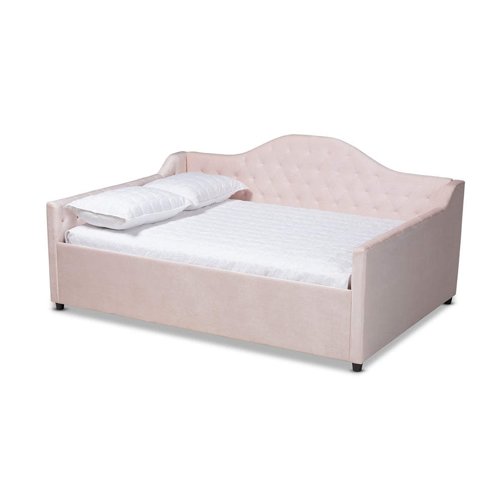 Perry Twin Size Daybed: Tufted Light Pink Velvet with Trundle