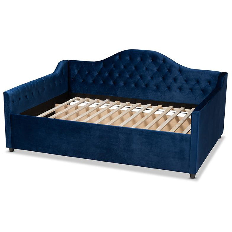 Perry Navy Blue Velvet Fabric Upholstered And Button Tufted Full Size Daybed