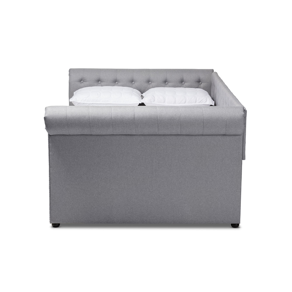 Mabelle Grey Fabric Upholstered Queen Size Daybed with Trundle