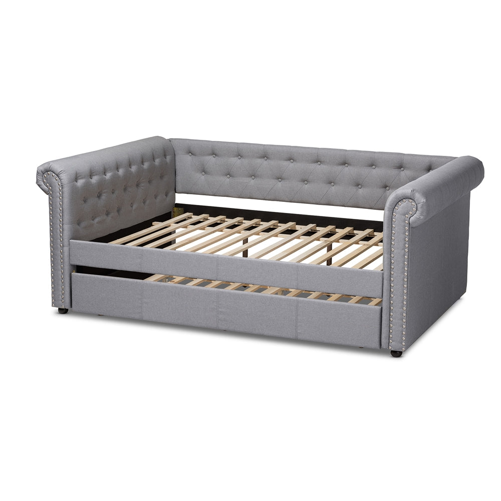 Mabelle Grey Fabric Upholstered Queen Size Daybed with Trundle