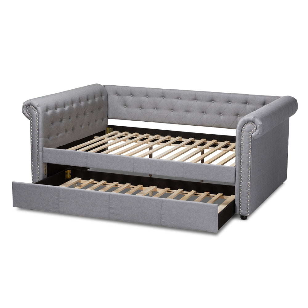 Mabelle Grey Fabric Upholstered Queen Size Daybed with Trundle