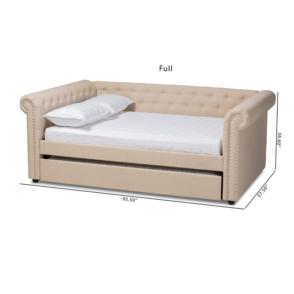 Mabelle Beige Fabric Upholstered Full Size Daybed with Trundle