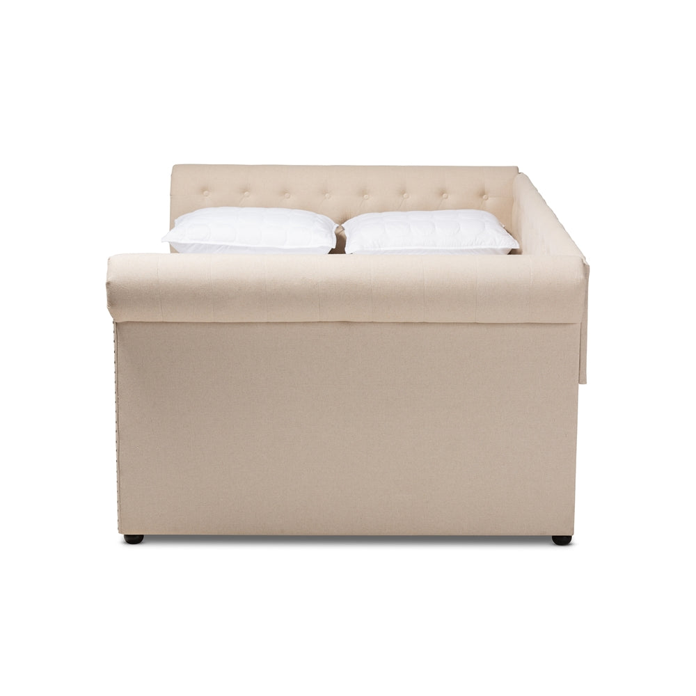 Mabelle Beige Fabric Upholstered Full Size Daybed with Trundle