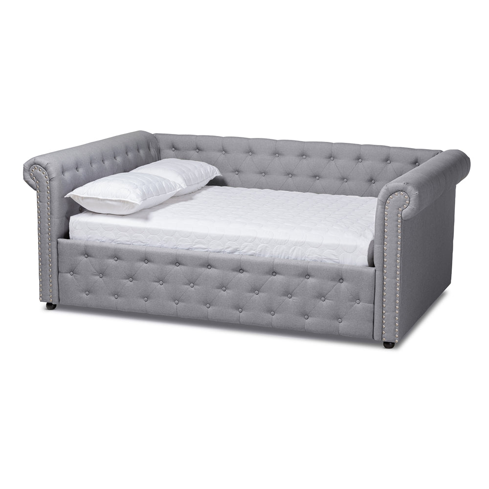 Mabelle Modern and Contemporary Gray Fabric Upholstered Queen Size Daybed