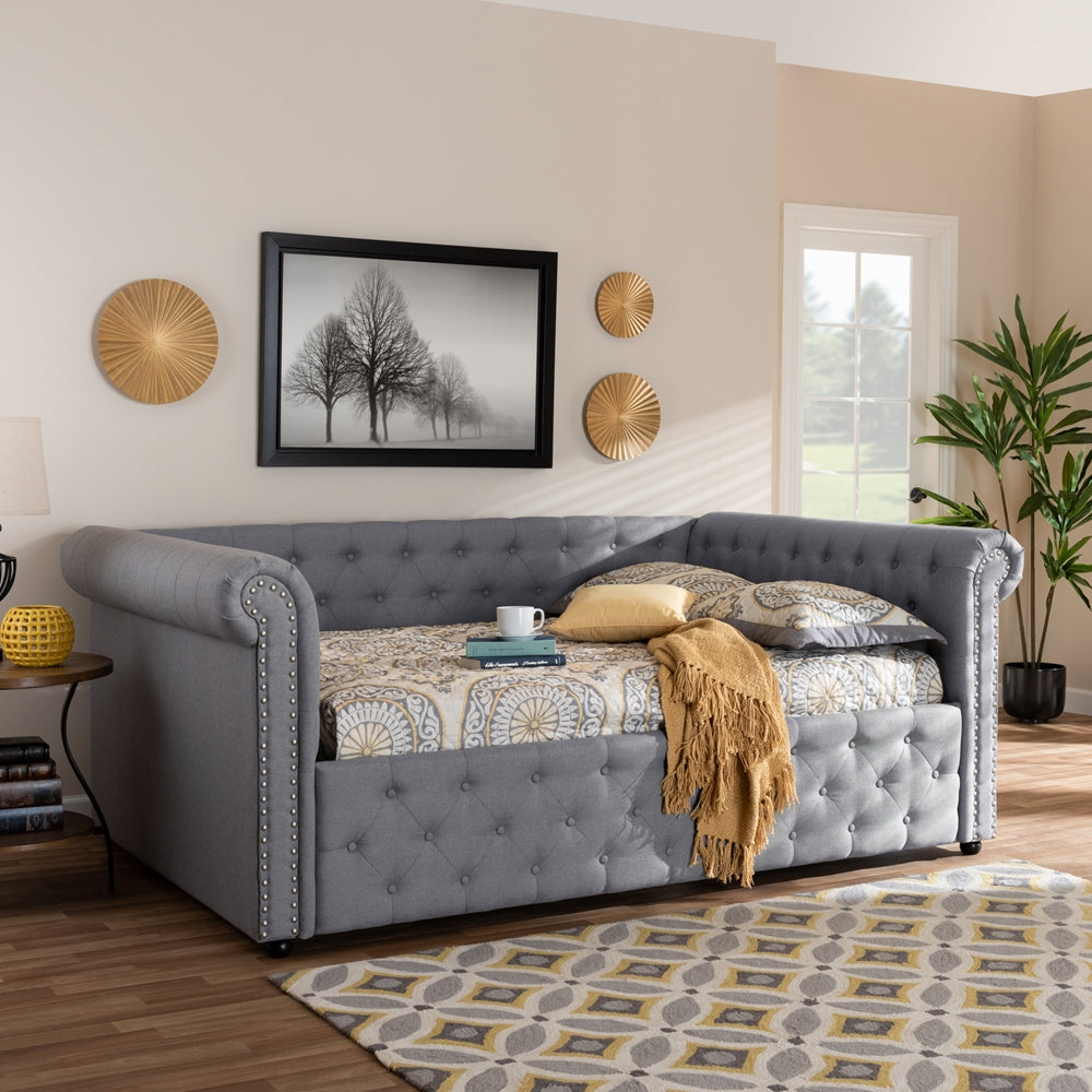 Mabelle Modern and Contemporary Gray Fabric Upholstered Queen Size Daybed