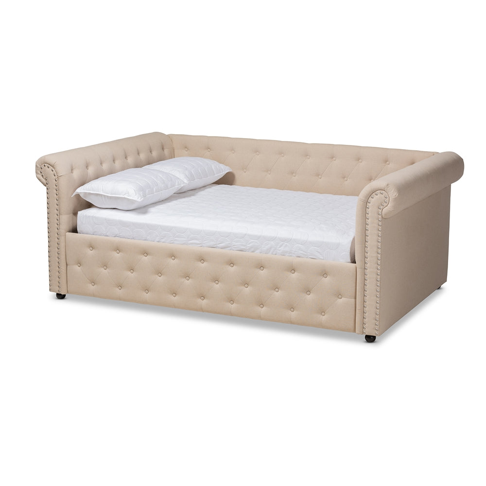 Mabelle Modern and Contemporary Beige Fabric Upholstered Queen Size Daybed