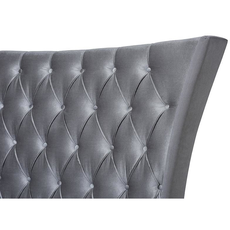 Viola Queen Bed Grey Velvet Tufted Tall Wingback Luxe Glam Style