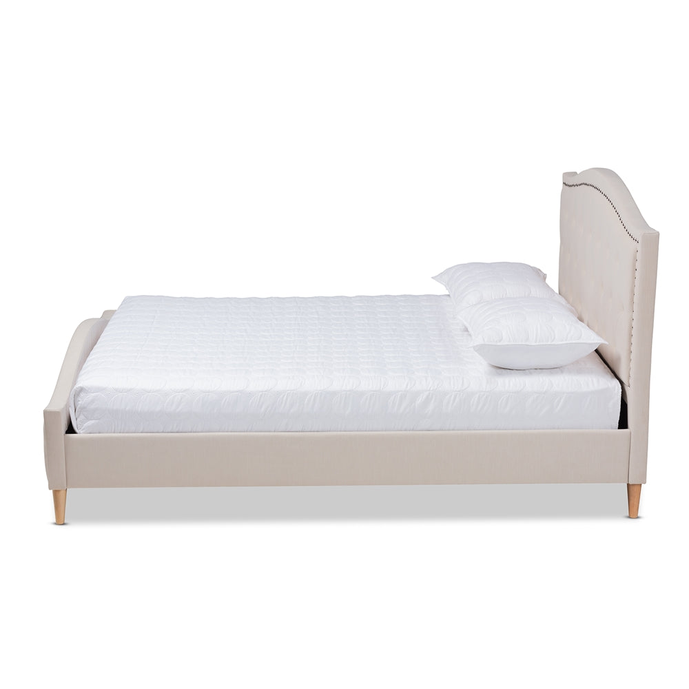 Felisa Beige Fabric Upholstered And Button Tufted King Size Platform Bed