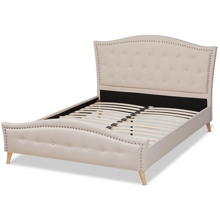 Felisa Beige Fabric Upholstered And Button Tufted King Size Platform Bed