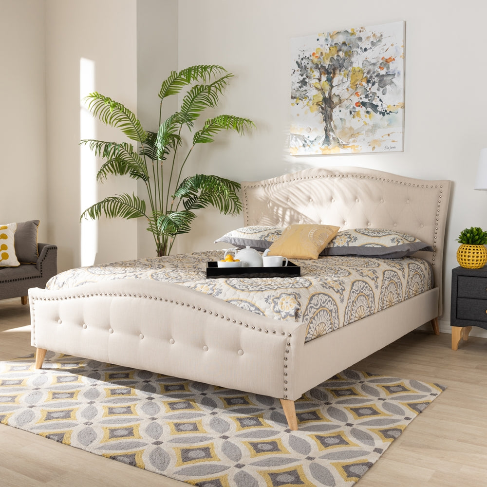 Felisa Beige Fabric Upholstered And Button Tufted King Size Platform Bed