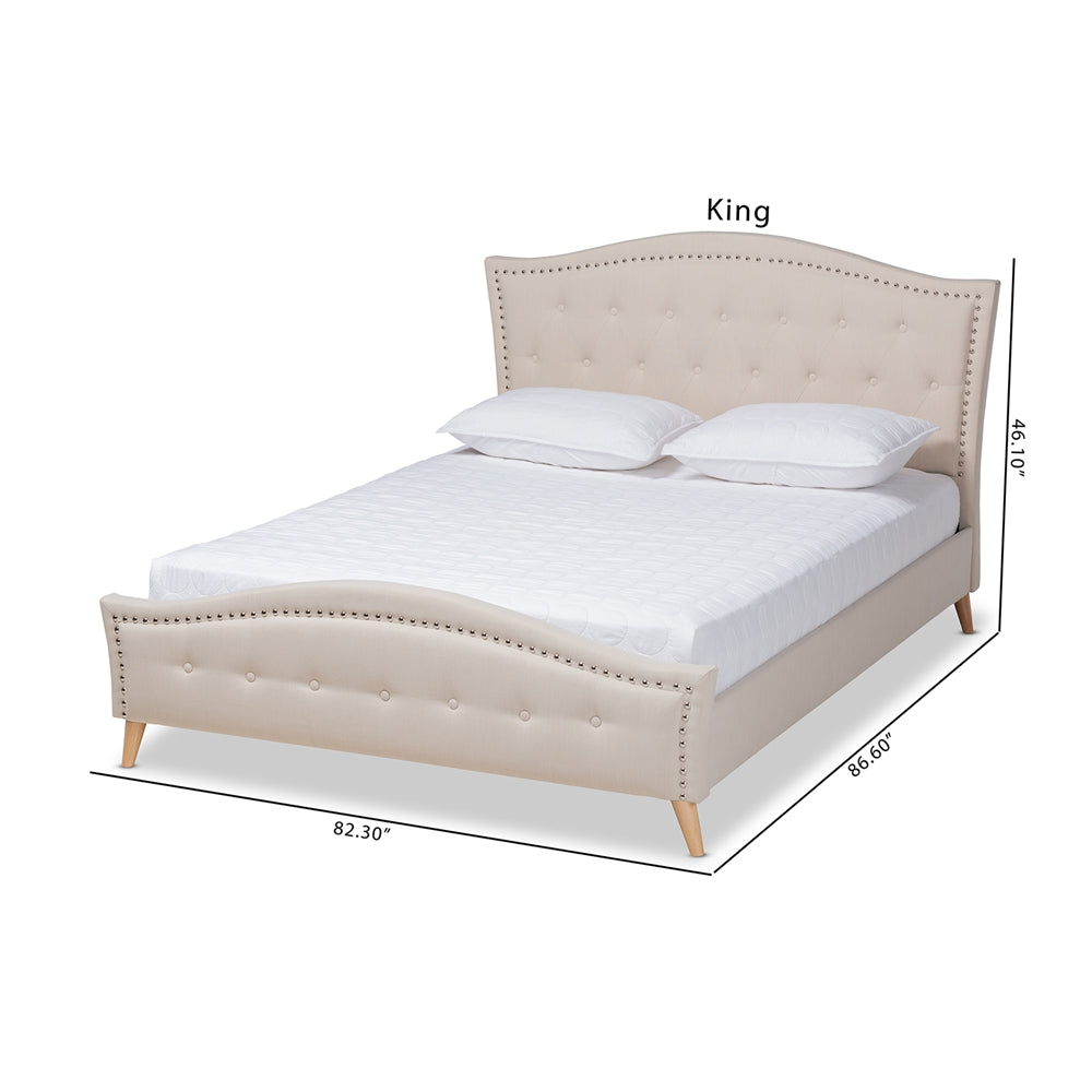 Felisa Beige Fabric Upholstered And Button Tufted King Size Platform Bed