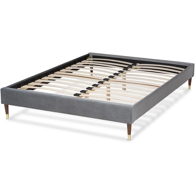 Volden Glam Dark Grey Velvet Full Size Wood Platform Bed Frame