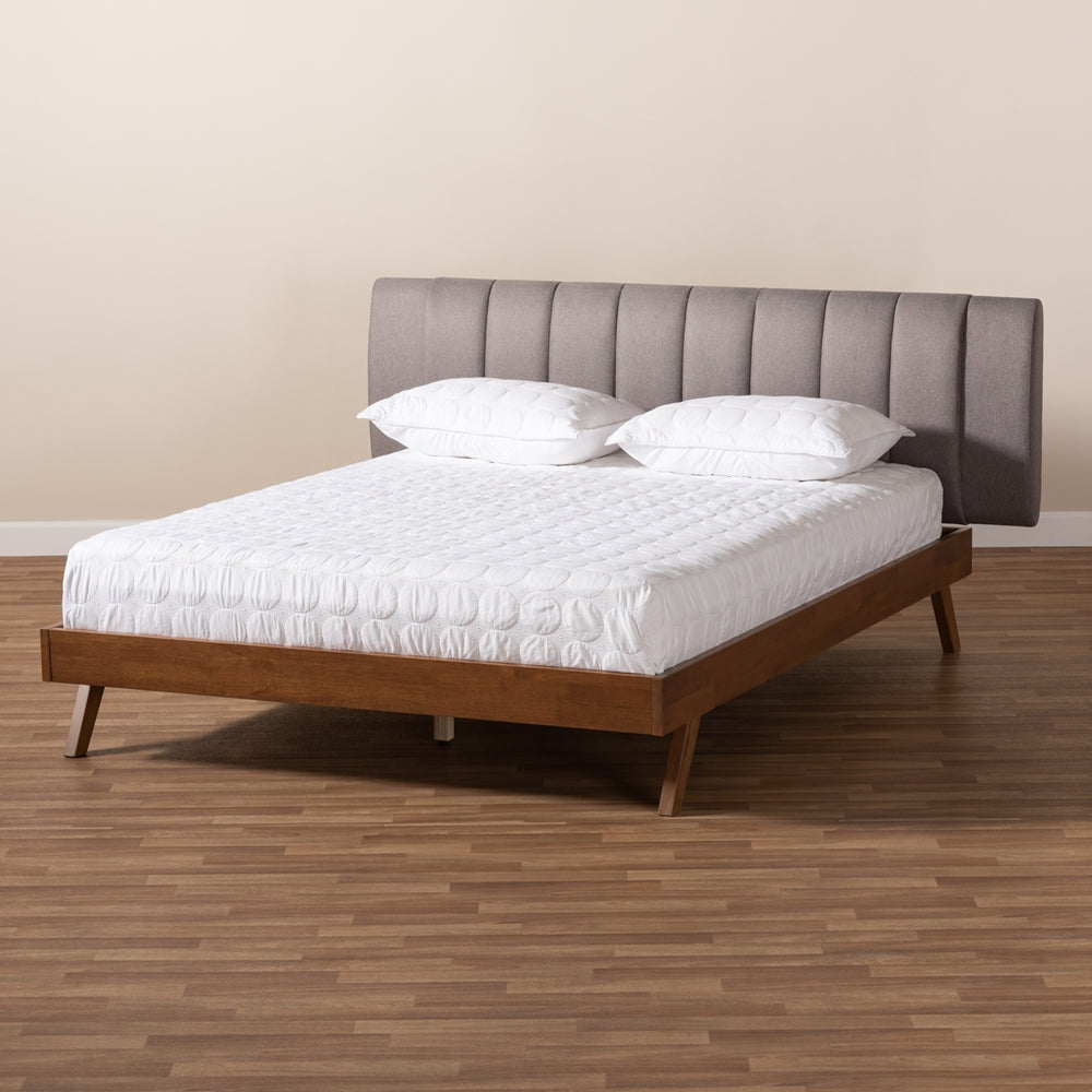 Brita Grey Fabric Upholstered Walnut Finished Wood Queen Size Bed