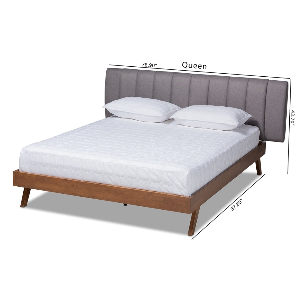 Brita Grey Fabric Upholstered Walnut Finished Wood Queen Size Bed