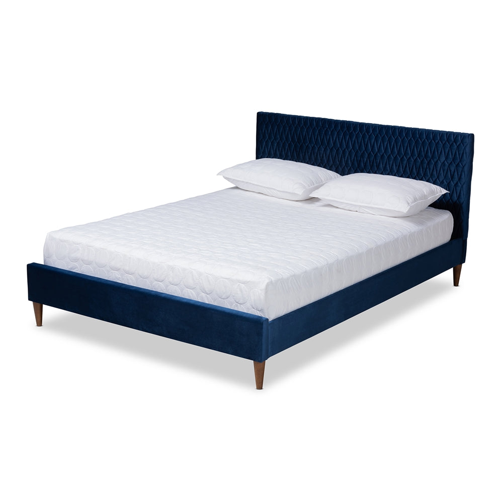 Frida Glam And Luxe Royal Blue Velvet Fabric Upholstered Queen Size Bed