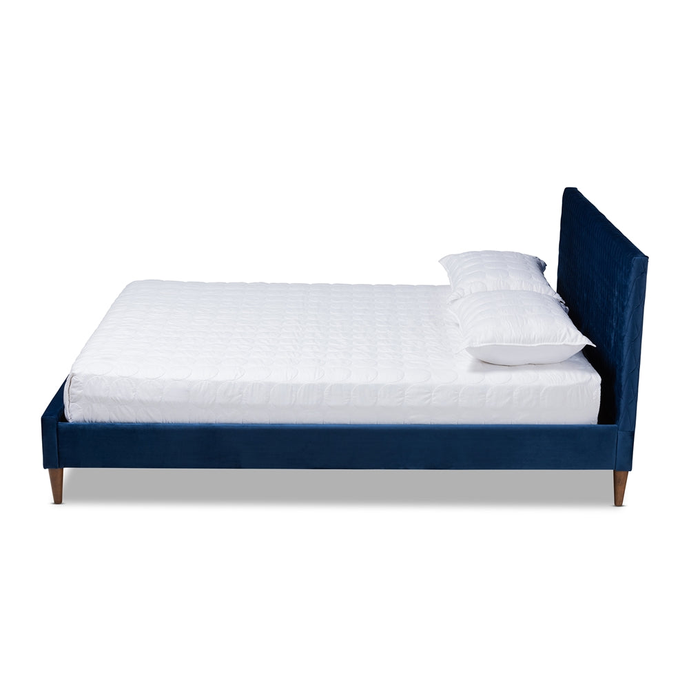 Frida Glam And Luxe Royal Blue Velvet Fabric Upholstered Queen Size Bed