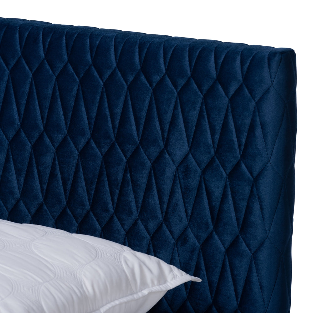 Frida Glam And Luxe Royal Blue Velvet Fabric Upholstered Queen Size Bed