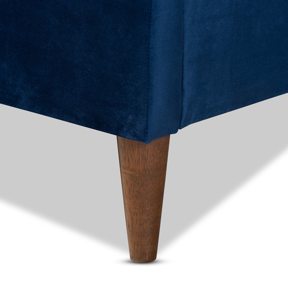 Frida Glam And Luxe Royal Blue Velvet Fabric Upholstered Queen Size Bed